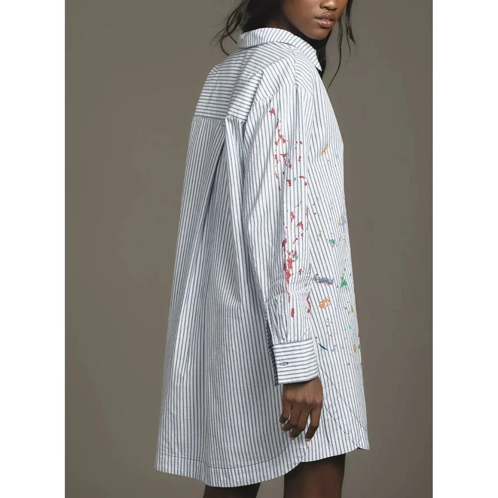 Anthropologie Pilcro Paint Splatter Long-Sleeve Shirt Dress Buttondown SP 288480